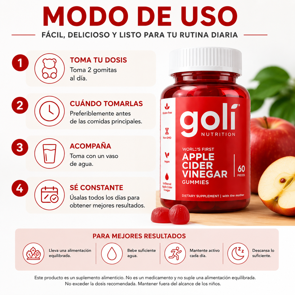 Gomitas Goli Vinagre de Manzana: Dile Adiós a la Hinchazón y Pesadez