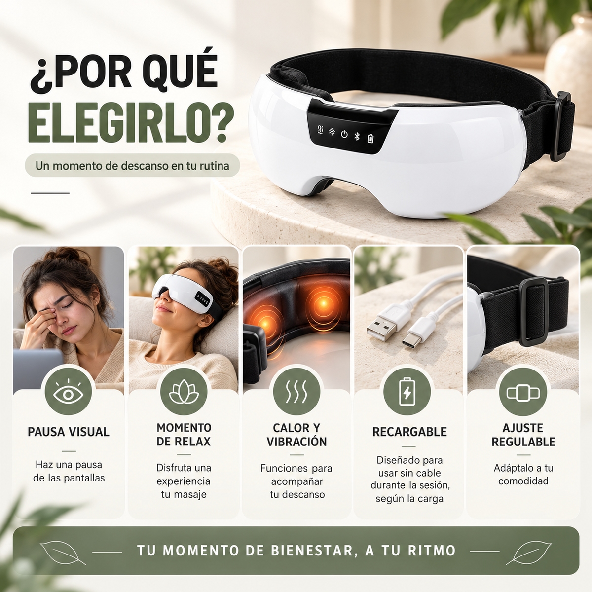 Masajeador ocular con Calor, Compresión de Aire y Vibración