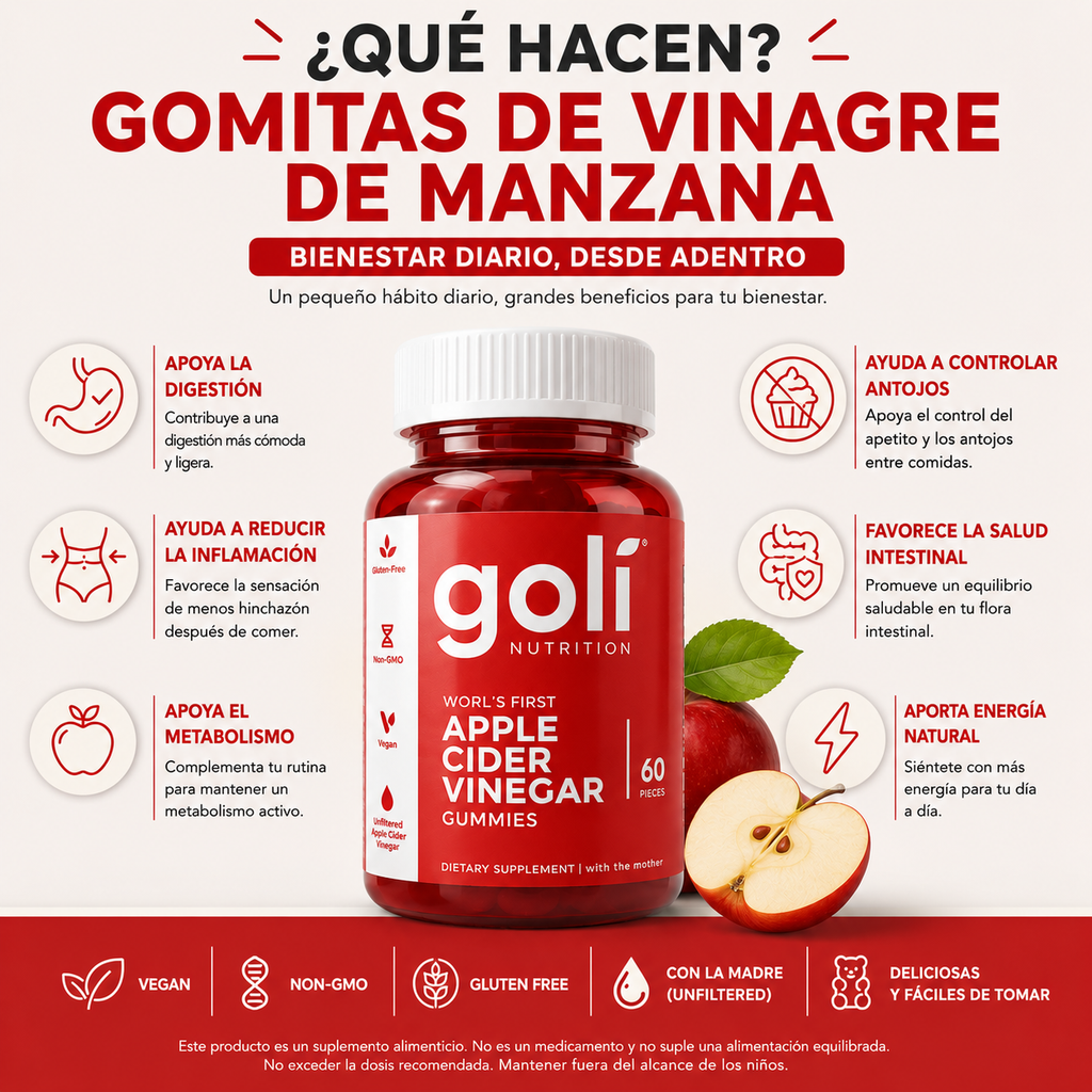 Gomitas Goli Vinagre de Manzana: Dile Adiós a la Hinchazón y Pesadez